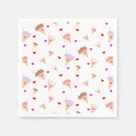 Guardanapo De Papel Adoro Sorvete, Cones Hearts Flavors Patternos
