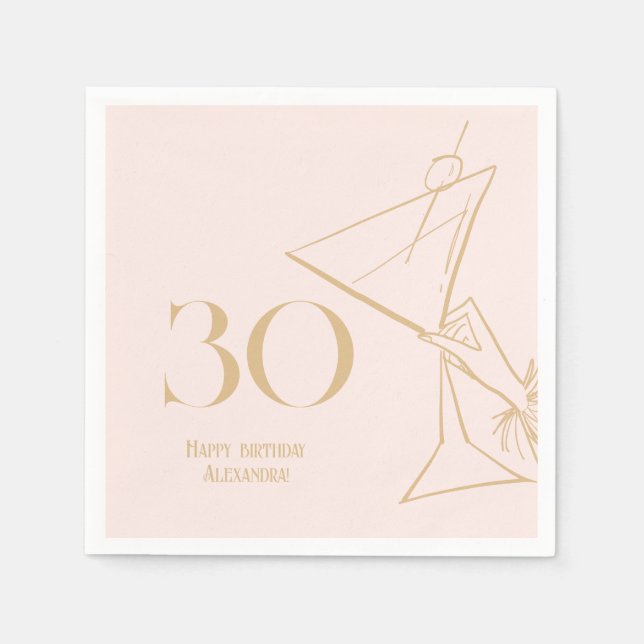 Guardanapo De Papel Adulto Dourado Rosa Moderno 30 Aniversário Napkin (Frente)