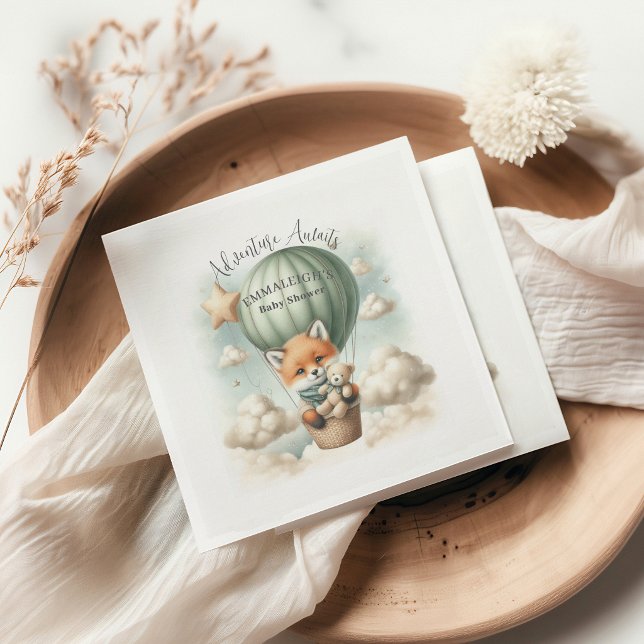 Guardanapo De Papel Adventure Awaits Hot Air Balloon Fox Baby Shower (Criador carregado)