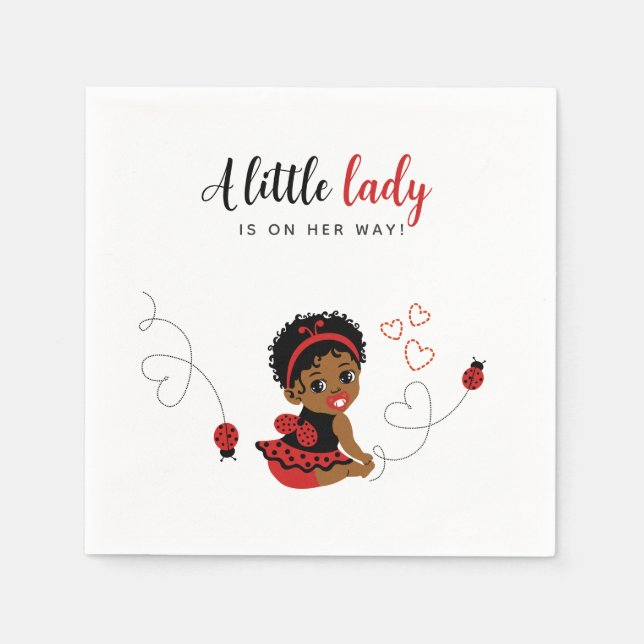 Guardanapo De Papel African-American Red Black Ladybug Baby Shower  (Frente)
