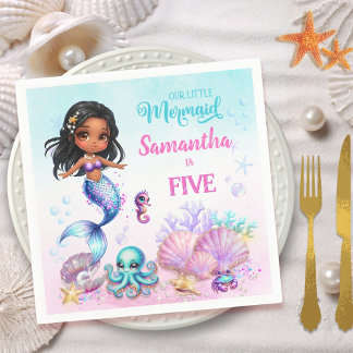 Guardanapo De Papel Afro mermaid Birthday Party - Under the Sea Splish