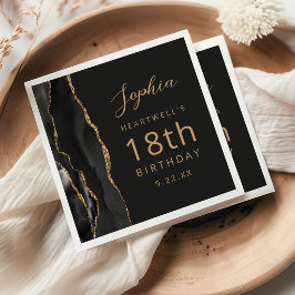 Guardanapo De Papel Ágata Preta Script Dourado Aniversário de 18 Anos 