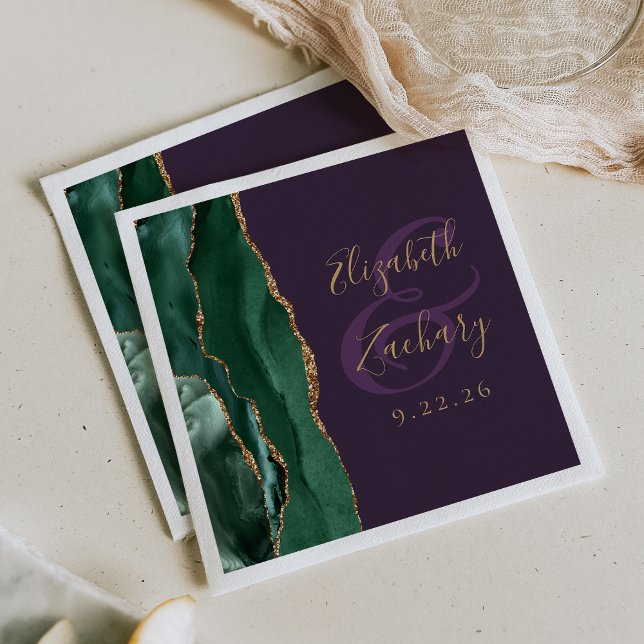 Guardanapo De Papel Ágata Script Esmeralda Verde Dourado Roxo Casament (Criador carregado)