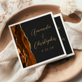 Guardanapo De Papel Agate Burnt Orange Dourado Script Dark Casamento