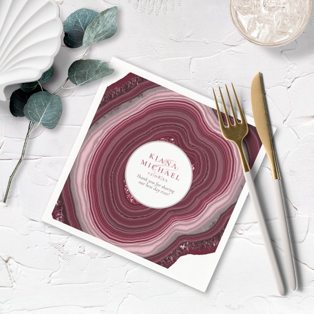 Guardanapo De Papel Agate Geode Glitter Wedding Burgundy V2 ID647 (Criador carregado)