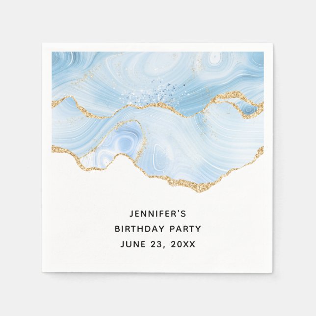 Guardanapo De Papel Agato Azul Legal Elegante e Faixa Brilhante Dourad (Frente)