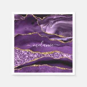 Guardanapo De Papel Age Violeta Roxo Dourada Glitter Seu Nome Napkins