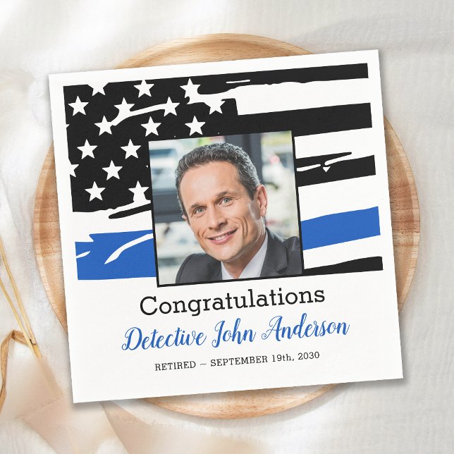 Guardanapo De Papel Agente Policial Foto Thin Blue Line Retirement (Criador carregado)