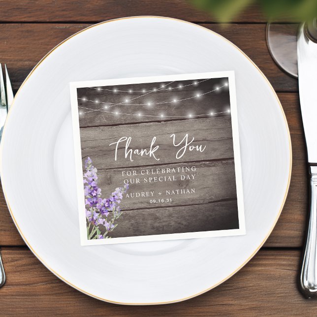 Guardanapo De Papel Agradecimento de Casamento Luzes de Lavanda Rústic (Rustic Lavender Lights Wedding Thank You Napkins)
