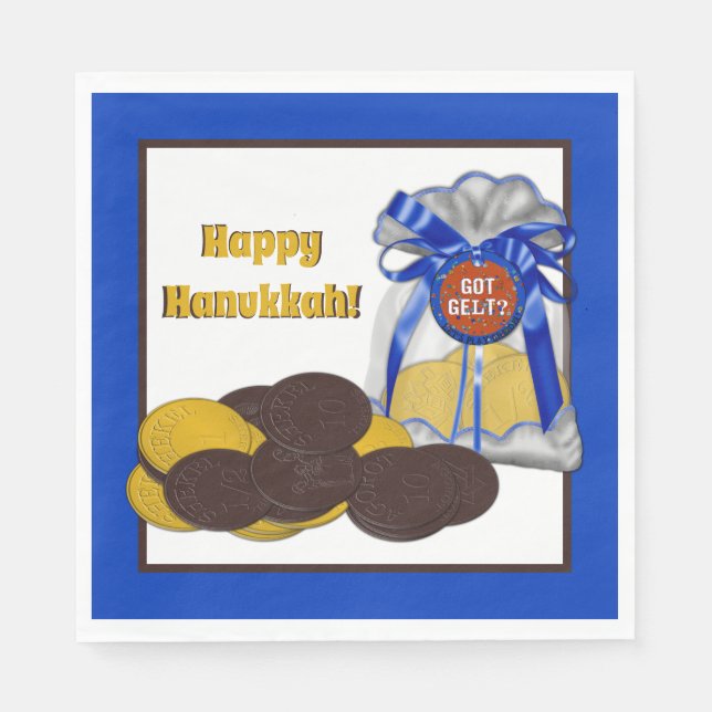 Guardanapo De Papel Agrupamento De Moedas Com Gelt-Chocolate-Azul- (Frente)