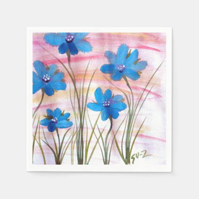 Guardanapo De Papel Água-forte Floral Azul (Frente)