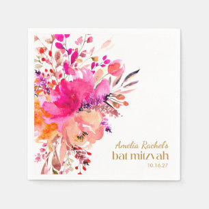 Guardanapo De Papel Água-forte Rosa Floral Elegante Bat Mitzvah 