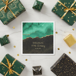 Guardanapo De Papel Água-Marinha Verde Dourado Brilho Abstrato Mármore