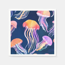 Guardanapo De Papel Água-viva Colorida | Aquarela de Animal Marinho