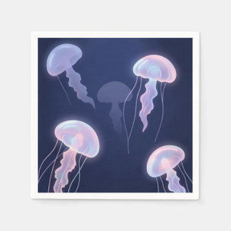 Guardanapo De Papel Água-viva Iridescente Glowing Azul Profundo Rosa