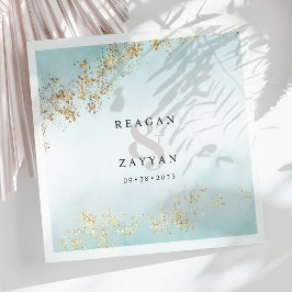 Guardanapo De Papel Aguarela Azul-turquesa e Dourado