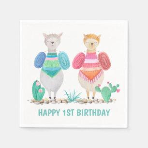 Guardanapo De Papel Aguarela do lama e dos cactos personalizada