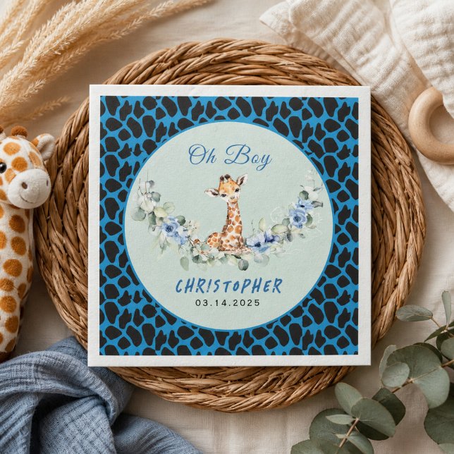 Guardanapo De Papel Ah Menino! Chás de Bebê de Girafa Bebê (Oh Boy! Baby Giraffe Baby Shower Napkins)