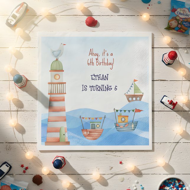 Guardanapo De Papel Ahoy Crianças Náuticas: aniversário em aquarela (Criador carregado)
