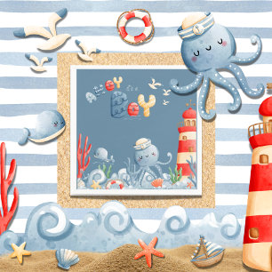 Guardanapo De Papel Ahoy É um Chá de fraldas Náutico Azul