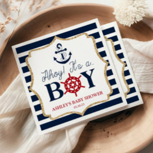 Guardanapo De Papel Ahoy, é um Marinho náutico Chá de fraldas azul