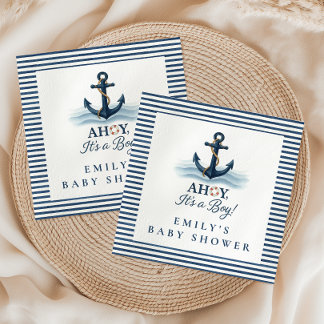 Guardanapo De Papel Ahoy, é um Marinho náutico Chá de fraldas azul