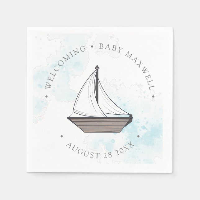 Guardanapo De Papel Ahoy! É um menino! Baby Sailboat Baby (Frente)