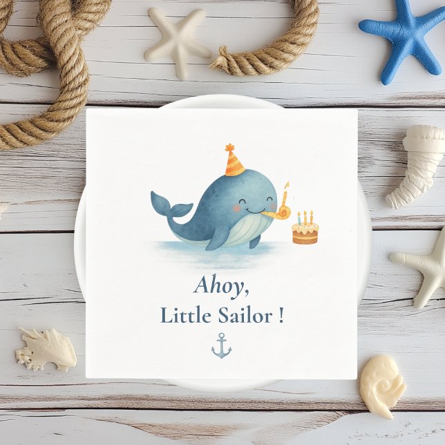 Guardanapo De Papel Ahoy Little Sailor Birthday Napkin | Festa de bale (Criador carregado)