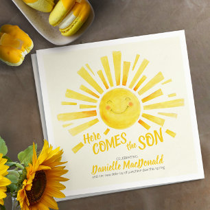 Guardanapo De Papel Aí vem o filho chá de fraldas amarelo-sol