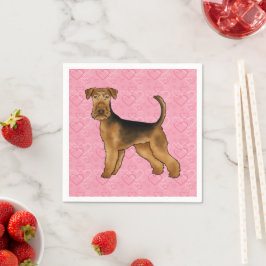 Guardanapo De Papel Airedale Terrier Dog Love with Pink Heart Pattern