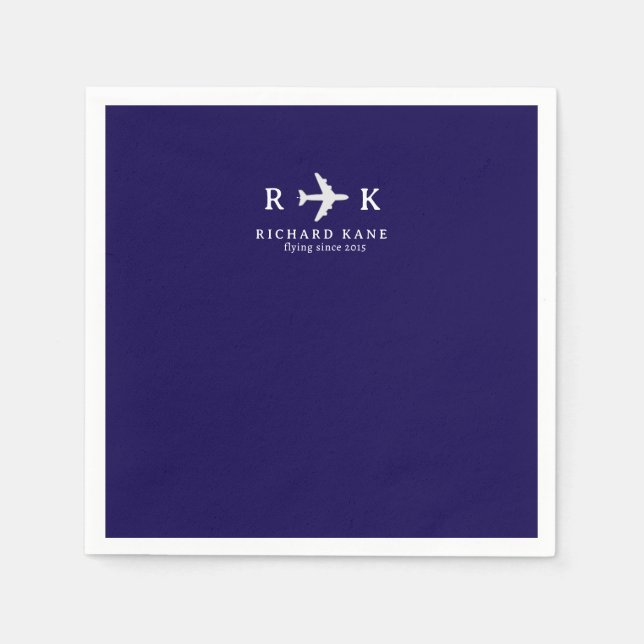 Guardanapo De Papel Airplane With Initials - Pilot Logo Blue (Frente)