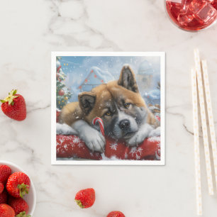 Guardanapo De Papel Akita Dog Christmas Festivo