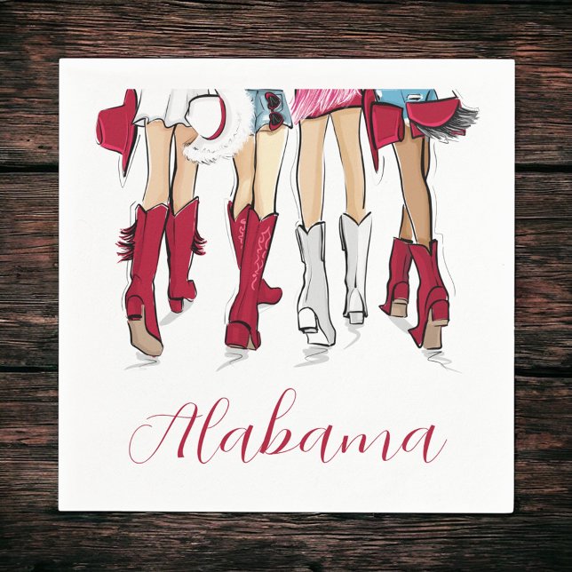 Guardanapo De Papel Alabama Ladies Fashion Cowboy Boots Hats Crimson (Criador carregado)