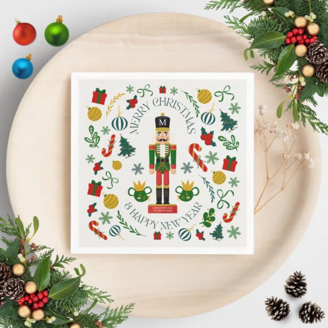 Guardanapo De Papel Alegre Natal quebra-nozes monograma personalizado (Criador carregado)