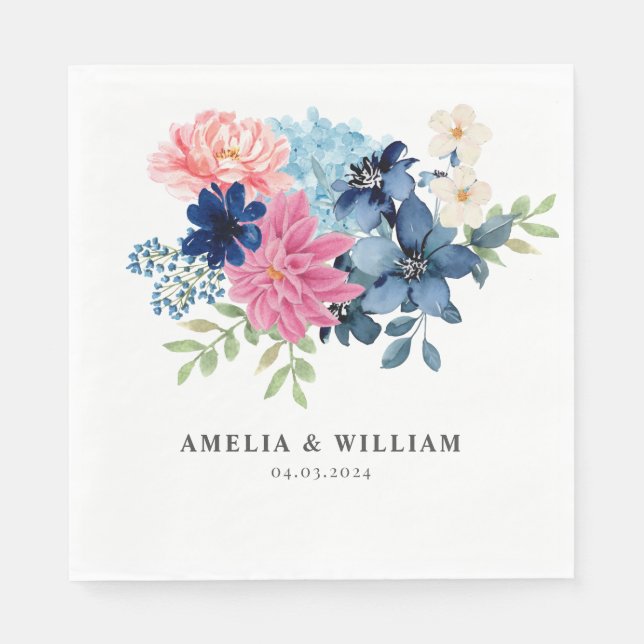 Guardanapo De Papel Algo azul antes de eu fazer o casamento Floral (Frente)