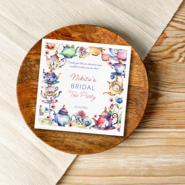 Guardanapo De Papel Alice no país das maravilhas chá de noiva festa do (Alice in wonderland baby shower tea party tableware personalized napkins elegant watercolor)