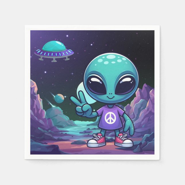 Guardanapo De Papel Alienígena de paz e nave espacial (Frente)