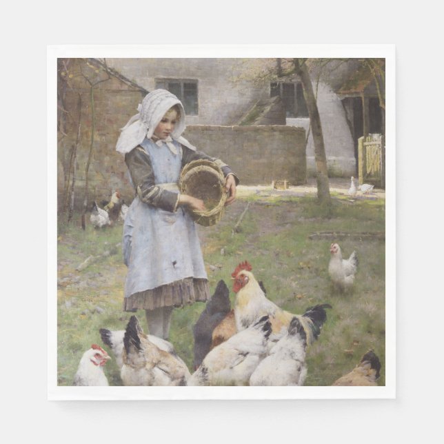 Guardanapo De Papel Alimentando os frangos (por Walter Frederick Osbor (Frente)