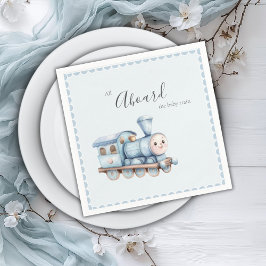 Guardanapo De Papel All Aboard the Baby Train Blue Boy Baby Shower