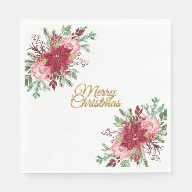 Guardanapo De Papel Almoço tradicional de Poinsettia de Natal Elegante (Frente)