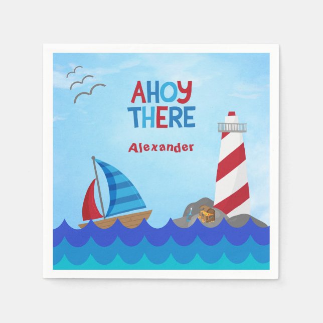 Guardanapo De Papel "Alô Aí" Farol de Navio Náutico Tesouro (Frente)