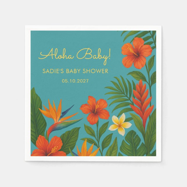 Guardanapo De Papel Aloha Baby! Chic Tropical Baby Shower (Frente)