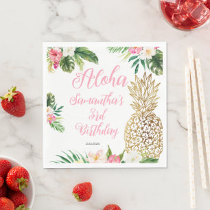 Guardanapo De Papel Aloha Birthday Luau Havaiano Dourado Abacaxi