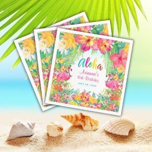 Guardanapo De Papel Aloha Flamingo Tropical Aniversário Luau de Papel