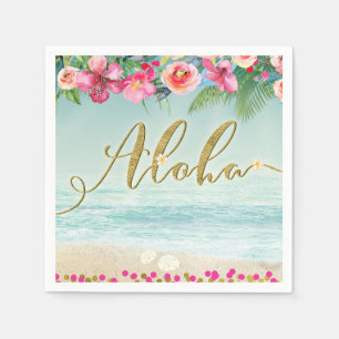 Guardanapo De Papel ALOHA Gold Tropical Praia Hibiscus Flores Floral