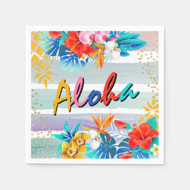 Guardanapo De Papel Aloha Luau Tropical Glitter Party (Frente)