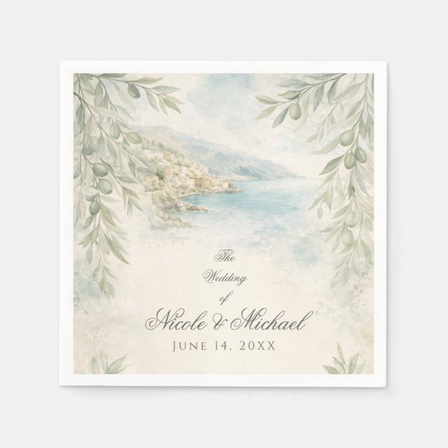 Guardanapo De Papel Amalfi Reverie — Mediterranean Coastal Wedding (Frente)