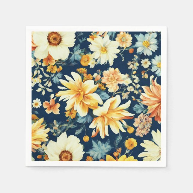 Guardanapo De Papel Amarelo-alaranjado e flores brancas deliciosas (Frente)