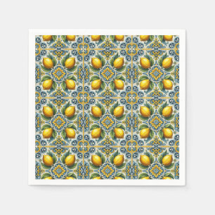 Guardanapo De Papel Amarelo Azul Capri Limão Mediterrâneo Telha Casame