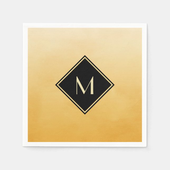 Guardanapo De Papel Amarelo Bruto Elegante Com Monograma Dourado Simpl (Frente)